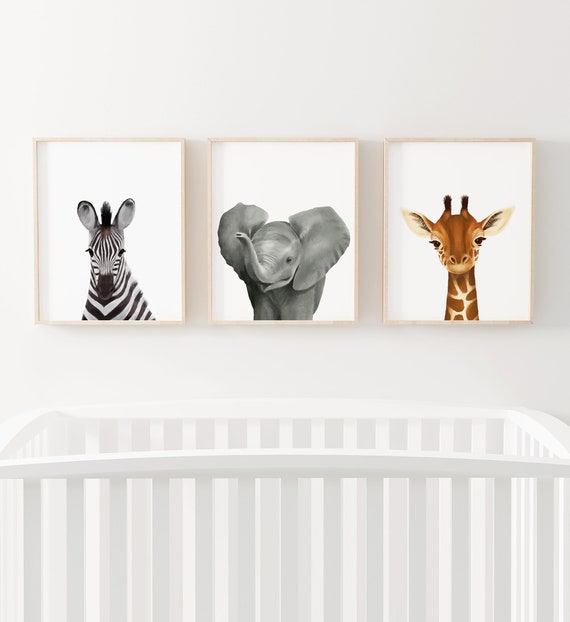 Zebra Giraffe Elephant Jungle Animals Nursery Wall Decor Prints 3 Choices 
