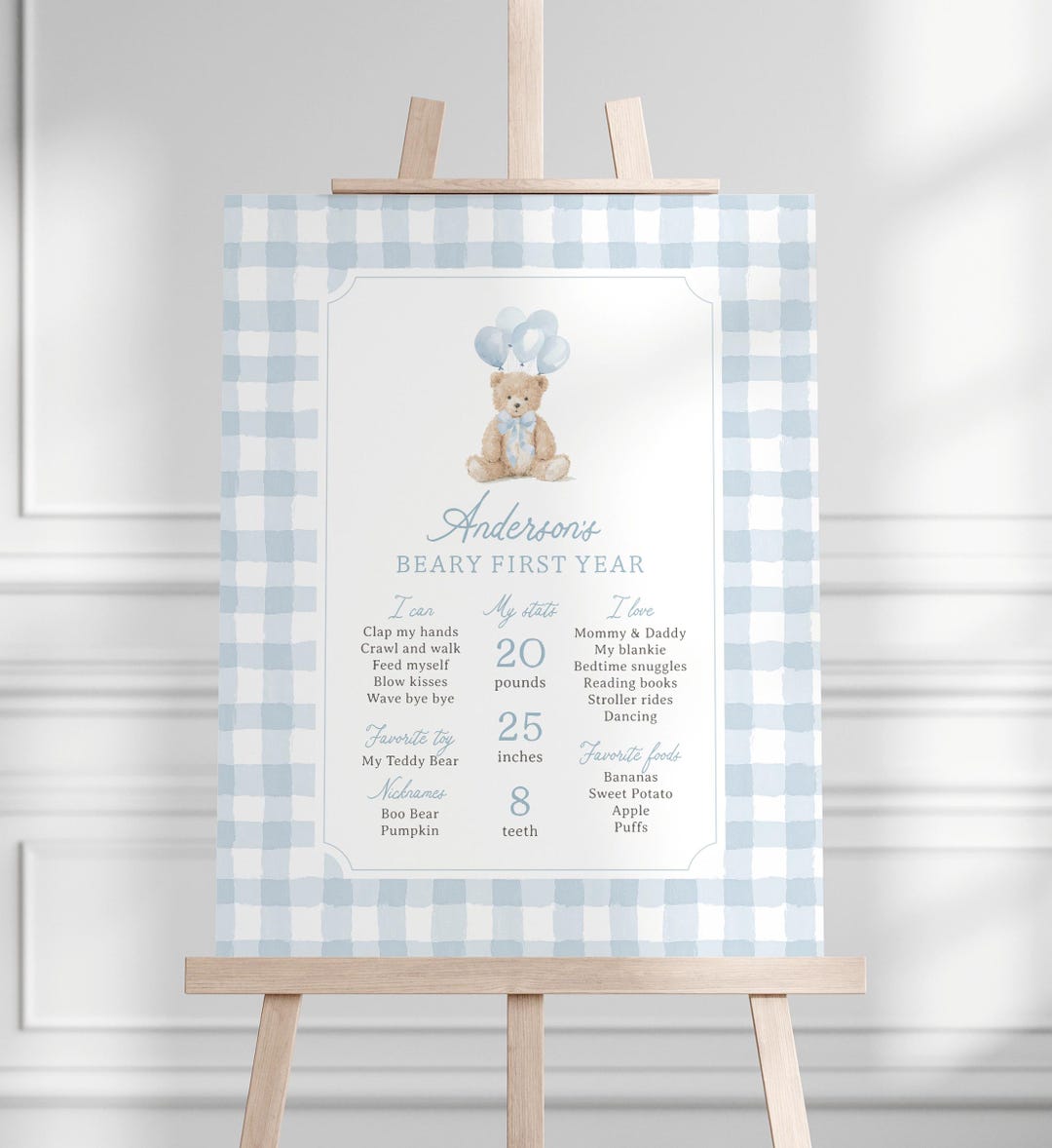 Teddy Bear 1st Birthday Milestone Sign Template, Printable Beary First ...