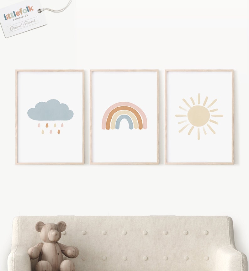 Neutral Rainbow Wall Art Gender Neutral Nursery Decor Printable Art INSTANT DOWNLOAD Kids Room Decor Set of 3 Prints