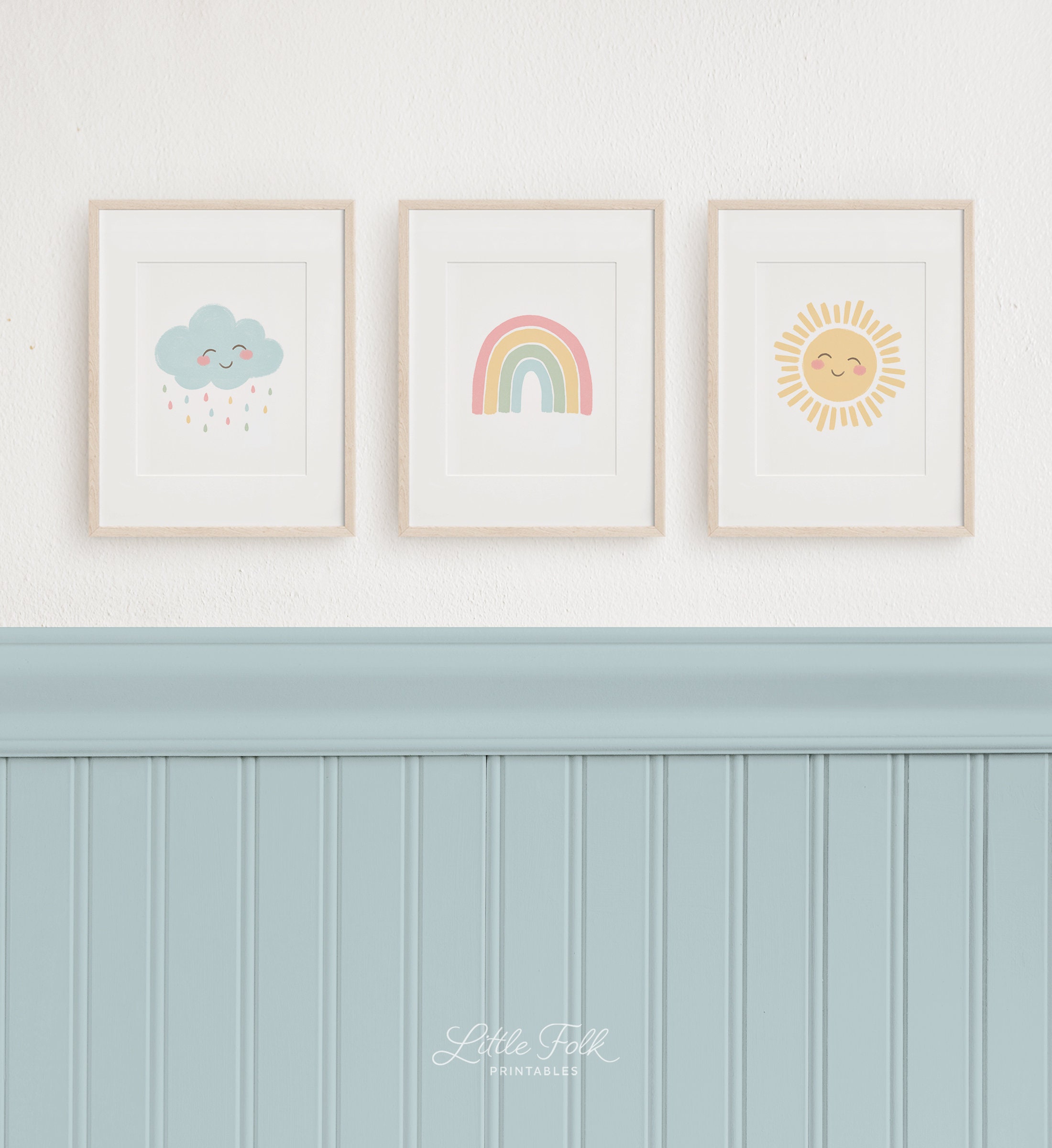 Pastel Rainbow Wall Art Set of 3 Prints, Sun Rainbow Cloud, PRINTABLE ...
