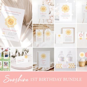 Pacchetto di inviti per il primo compleanno "Primo viaggio intorno al sole", modelli stampabili per la festa del primo compleanno "Sunshine", DOWNLOAD DIGITALE