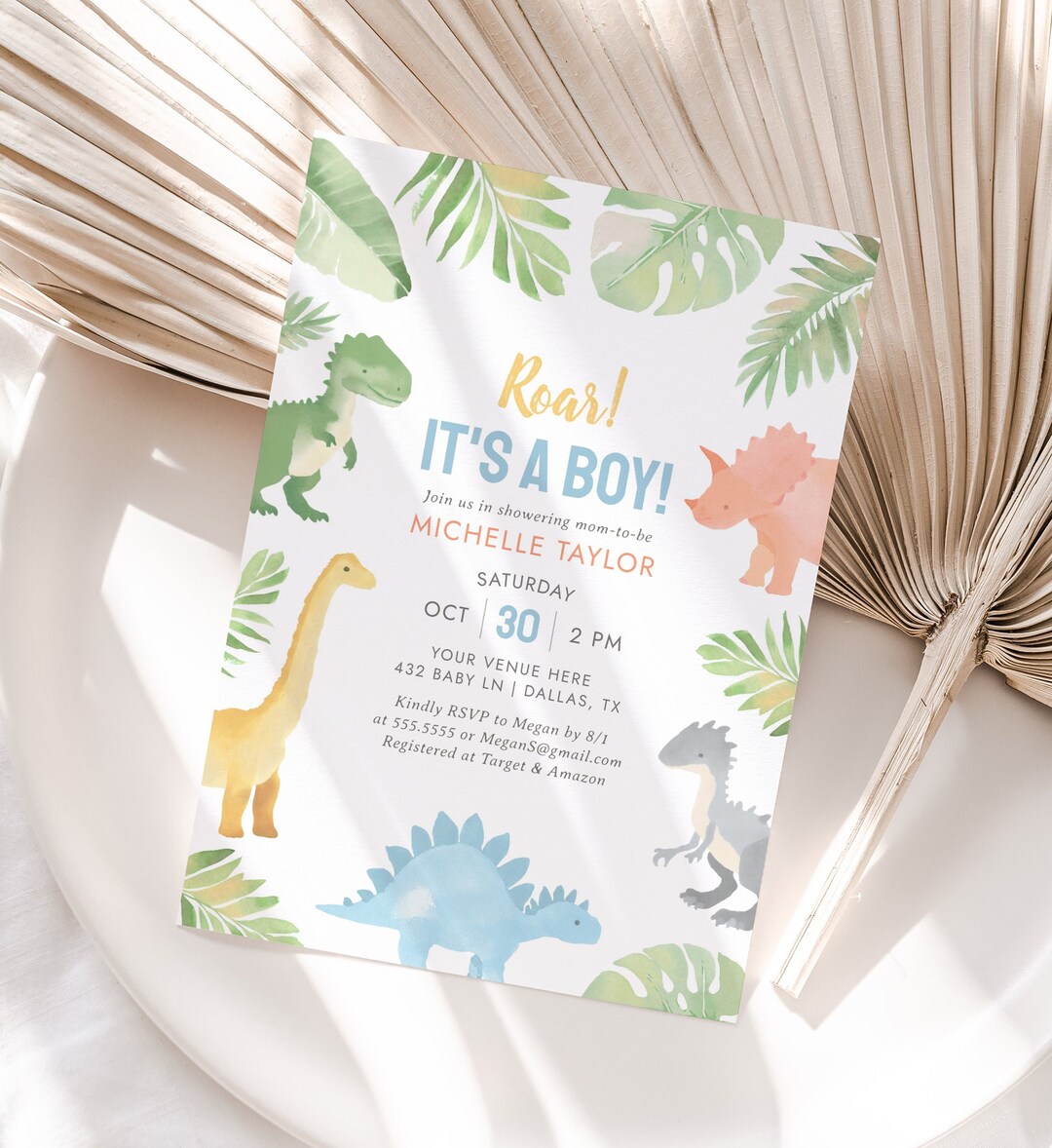 Dinosaur Baby Shower Invitation, It's a Boy Dinosaur Baby Shower Invite, Printable Invitation