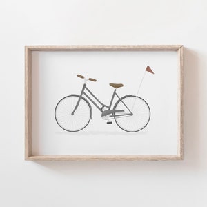 Gray Bike Print, Printable Bicycle Wall Art, Baby Boy Nursery Decor, Kids Room Decor, Bike with Flag, DIGITAL DOWNLOAD