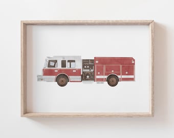 Firetruck Print, Fire Engine Poster, Printable Emergency Vehicle Wall Art, Boys Room Decor, Nursery Decor, DIGITAL DOWNLOAD