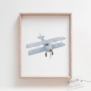 Impresión de avión vintage, arte de pared de biplano, arte de pared de viaje imprimible, decoración de guardería de viaje, decoración de habitación de niños, DESCARGA DIGITAL