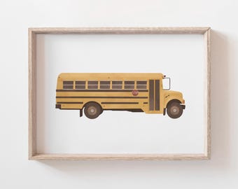 Vintage School Bus Print, Yellow School Bus Wall Art, Printable Travel Wall Art, Travel Nursery Decor, Boys Room Decor, DIGITAL DOWNLOAD