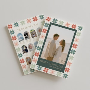 What a Year Quilt Pattern Holiday Card Template, Year in Review Family Photo Rustic Patchwork Christmas Card (Digital Download)