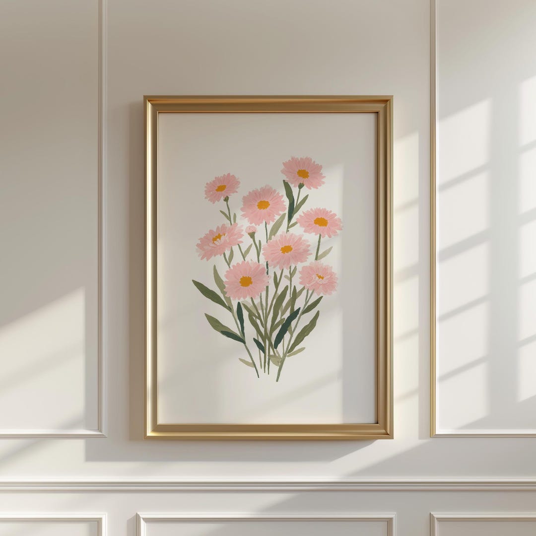 Pink Daisy Wall Art, Pink Floral Nursery Decor, Floral Girls Room Decor ...