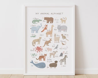 Rainbow Animal Alphabet Poster, PRINTABLE Wall Art, ABC Poster, Kids Room Decor, Nursery Wall Art, Nursery Decor, Digital Download