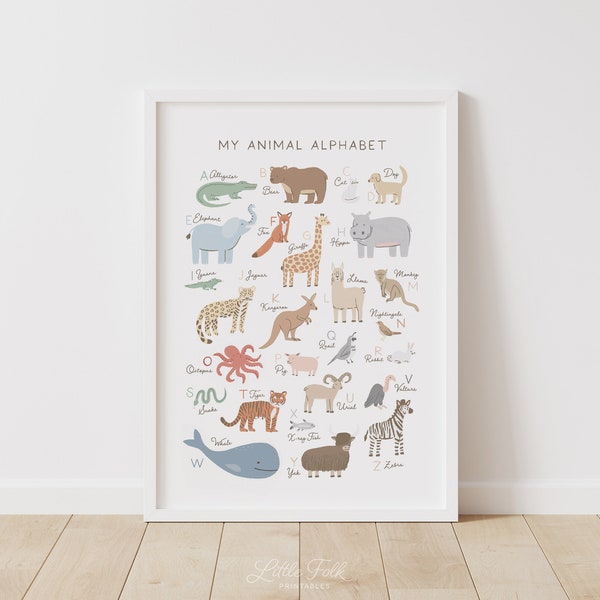 Rainbow Animal Alphabet Poster, PRINTABLE Wall Art, ABC Poster, Kids Room Decor, Nursery Wall Art, Nursery Decor, Digital Download