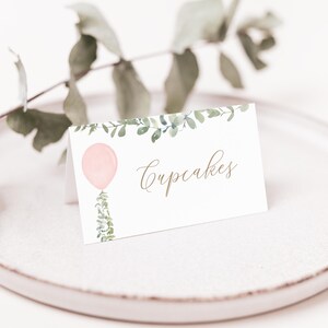 Bearbeitbare rosa Ballon-Babyparty-Tischkartenvorlage, druckbare Aquarellballon-Babyparty-Zeltkarte, DIGITALER DOWNLOAD