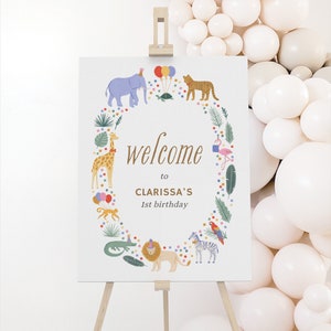 Plantilla de cartel de bienvenida de cumpleaños de Jungle Safari editable, cartel de bienvenida de cumpleaños de animales de fiesta para imprimir, DESCARGA DIGITAL
