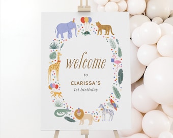 Editable Jungle Safari Birthday Welcome Sign Template, Printable Party Animals Birthday Welcome Sign, DIGITAL DOWNLOAD