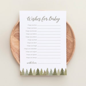 Bearbeitbare Wald-Babyparty-Wünsche für Babykarte, druckbare geschlechtsneutrale Babyparty-Aktivität, DIGITALER DOWNLOAD
