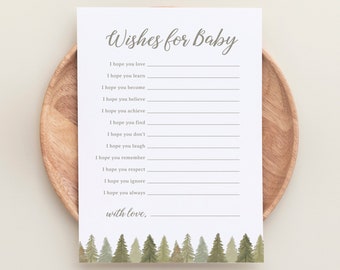 Editable Woodland Baby Shower Wishes for Baby Card, Printable Gender Neutral Baby Shower Activity, DIGITAL DOWNLOAD