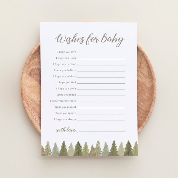 Editable Woodland Baby Shower Wishes for Baby Card, Printable Gender Neutral Baby Shower Activity, DIGITAL DOWNLOAD