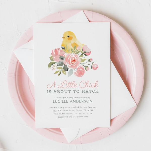 Chick Baby Shower Invitation Template, A Little Chick is About to Hatch Spring Baby Shower Invite, DIGITAL DOWNLOAD