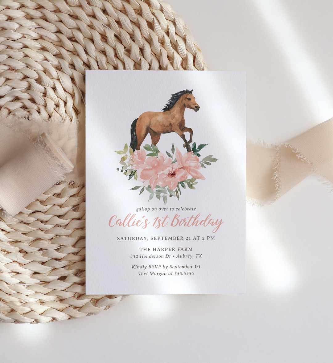 Editable Horse Birthday Invitation, Floral Horse Birthday Party Invite ...