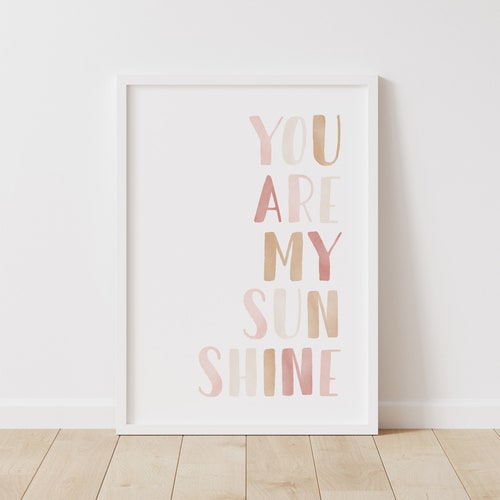 You Are My Sunshine Print, Pink Girl Nursery Decor, Printable Boho Playroom Wall Art