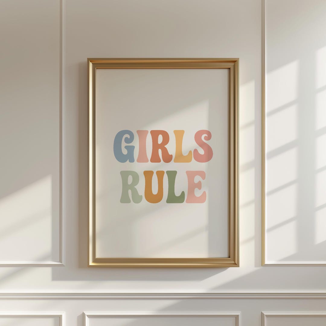 Retro Girls Rule Print, Printable Kids Wall Art, Boho Girls Room Decor ...