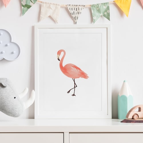 Pink Flamingo Print Printable Wall Art Tropical Nursery - Etsy