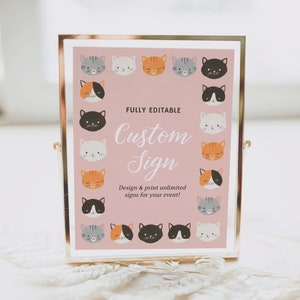 Plantilla de letrero personalizado de cumpleaños de gatito editable, letrero personalizable de cumpleaños de gatito imprimible, DESCARGA DIGITAL