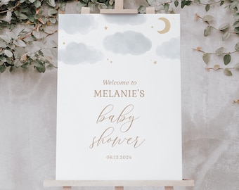 Moon and Stars Baby Shower Welcome Sign, Over the Moon Baby Shower, Printable Welcome Sign Template, DIGITAL DOWNLOAD