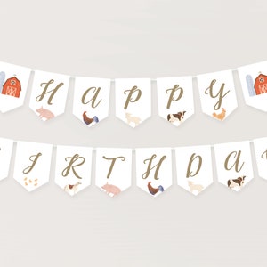 Printable Farm Happy Birthday Banner, Farm Animals Birthday Party ...