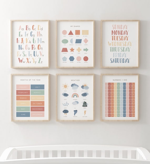 Rainbow Classroom Decor Set of 6 Prints, Printable Educational Wall Art, Homeschool Decor, Montessori Posters, DIGITAL DOWNLOAD