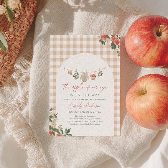 Apple Baby Shower Invitation Template, Apple of Our Eye Fall Baby Shower Invite, Clothesline Apple Baby Shower Invite, DIGITAL DOWNLOAD