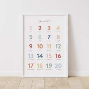 Zählen von 1 bis 20, Regenbogen, Zahlen Poster, DRUCKBARE Lernwandkunst, Kinder Dekor, Kinderzimmer Dekoration, DIGITALER DOWNLOAD