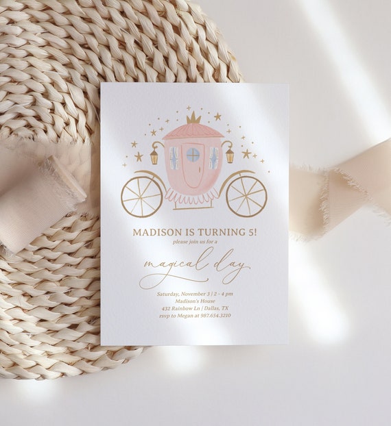 Princess Birthday Invitation, Magical Day Princess Carriage Birthday Party Invite, Printable Invitation, Editable Invitation Template