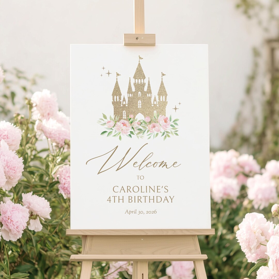 Princess Birthday Welcome Sign Template, Editable Gold Glitter Princess ...