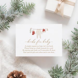 Modèle de carte de voeux de baby shower d'hiver, livre de vêtements de bébé de Noël imprimable, insertion de demande, téléchargement numérique
