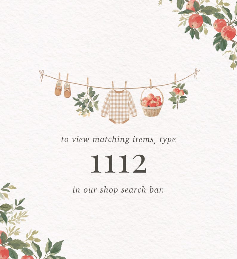 Mall för inbjudan till babyshower med äpplemotiv, höstinbjudan till babyshower med äpplemotiv, klädstreck med babyshowermotiv, digital nedladdning bild 7