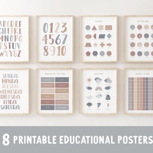 Posters éducatifs neutres, lot de 8 impressions pour l'école à la maison, art mural IMPRIMABLE, décoration de classe Montessori neutre, TÉLÉCHARGEMENT NUMÉRIQUE