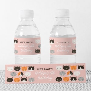 Editable Kitten Birthday Water Bottle Label Template, Printable Cat Birthday Water Bottle Wrap, DIGITAL DOWNLOAD