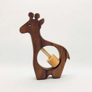 Wood Giraffe Rattle, Natural Baby Toy, Handmade Wooden Newborn Animal Rattle, Baby Gift, Baby Shower, Toys image 1