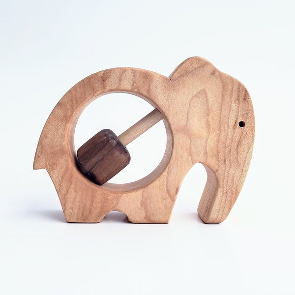 Wood Elephant Rattle, Natural Baby Toy, Handmade Wooden Newborn Animal Rattle, Baby Gift, Baby Shower, Toys