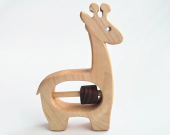 Wood Giraffe Rattle, Natural Baby Toy, Handmade Wooden Newborn Animal Rattle, Baby Gift, Baby Shower, Toys