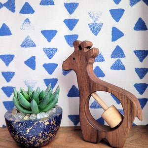 Wood Giraffe Rattle, Natural Baby Toy, Handmade Wooden Newborn Animal Rattle, Baby Gift, Baby Shower, Toys image 3