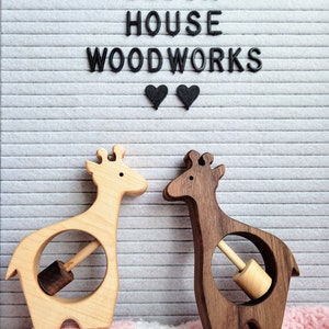 Wood Giraffe Rattle, Natural Baby Toy, Handmade Wooden Newborn Animal Rattle, Baby Gift, Baby Shower, Toys image 5