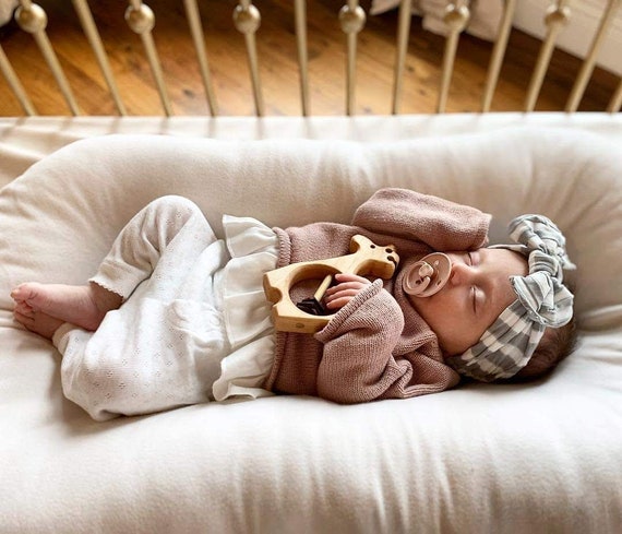 Wood Hippo Rattle, Natural Baby Toy, Handmade Wooden Newborn