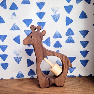 Wood Giraffe Rattle, Natural Baby Toy, Handmade Wooden Newborn Animal Rattle, Baby Gift, Baby Shower, Toys image 6