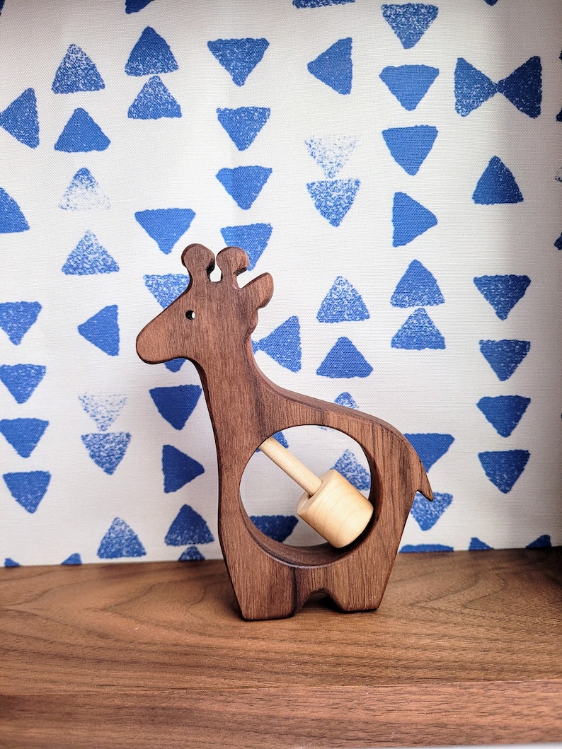 Wood Giraffe Rattle, Natural Baby Toy, Handmade Wooden Newborn Animal Rattle, Baby Gift, Baby Shower, Toys image 6