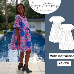 Mini Dress Pattern | Dress Patterns For Women | Smock Dress Pattern | Summer Dress Sewing Pattern | Gathered Smock Dress | Plus Size Pattern
