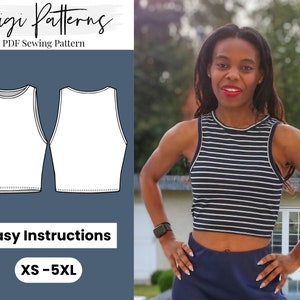 Tank Top Sewing Pattern | Crop Top Mock Neck Sewing Pattern | Mock Neck Top Sewing Pattern | Basic Tank Top Pattern | Crop Top Pattern PDF