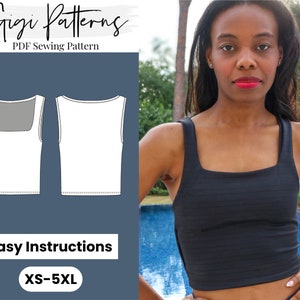Square Neck Top Sewing Pattern | Women Crop Top Pattern | Square Neck Crop Top Sewing Pattern | Knit Crop Top | Instant Download | XS-5XL