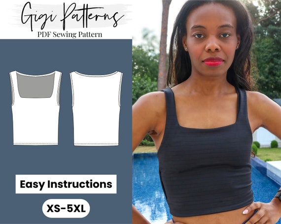 Square Neck Top Sewing Pattern Women Crop Top Pattern Square Neck Crop Top Sewing  Pattern Knit Crop Top Instant Download XS-5XL 