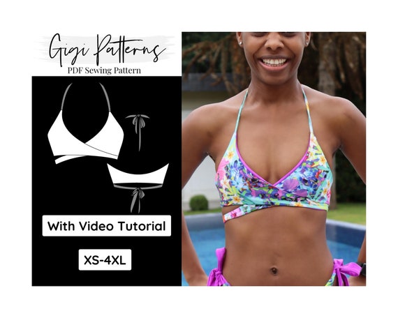 One Shoulder Bikini Top Sewing Pattern Bikini Pattern One Shoulder Sewing  Pattern Asymmetrical Top Pattern DIY Bikini 